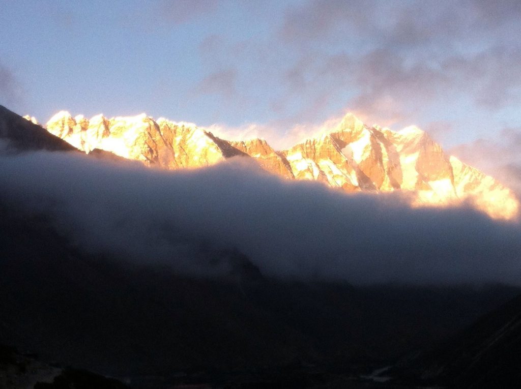 Mountain peaks glowing in the sunlight